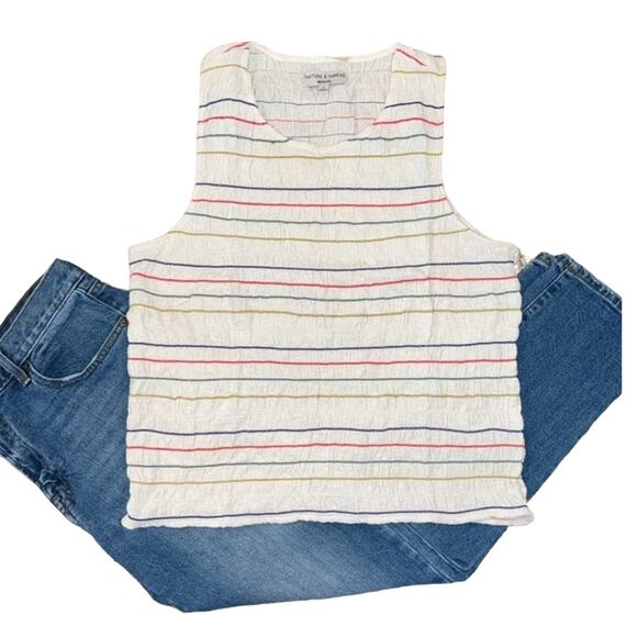 NWT Madewell Texture & Thread Ivory W/Rainbow Stripe Smock Tank - SIZE XL - Picture 1 of 7